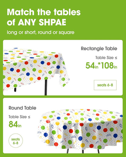 Pureegg Disposable Plastic Tablecloths - 10 Pack, 54 x 108 Inch, Leakproof Rainbow Design for Parties & Picnics