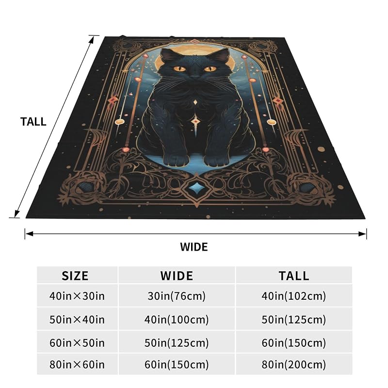 Tarot Card Black Cat Blanket 80x60 - Cozy Flannel Throw for Bed & Sofa