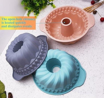 Kenond Silicone Fluted Pans - Non-Stick Baking Molds with Sturdy Handle | 9.5 Inch (Blue) for Cakes & Jello