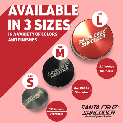 Santa Cruz Shredder Metal Herb Grinder Knurled Top for Stronger Grip 3-Piece Medium 2.2" (Red)