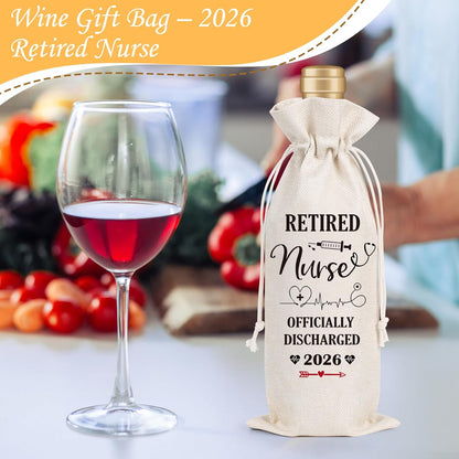 Wxiben Retired Nurse Gifts for Women - Nurse Day Week Gift Wine Bag for Her Coworker Retired Friends 2026 Retirement Party Decoration Reusable Linen Wine Bottle Bag