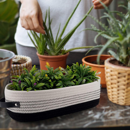 Regine Switzerland Cotton Rope Toilet Basket - Stylish Bathroom Decor & Organizer | 13"x5.9"x4", Black