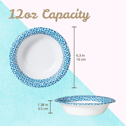 MATICAN Paper Bowls 12 oz, 150-Count Disposable Bowls, Heavy Duty Soak-Proof and Microwave-Safe Paper Bowls with Infinity Petal Design, Great for Soup, Salad, Snacks, and Party Use