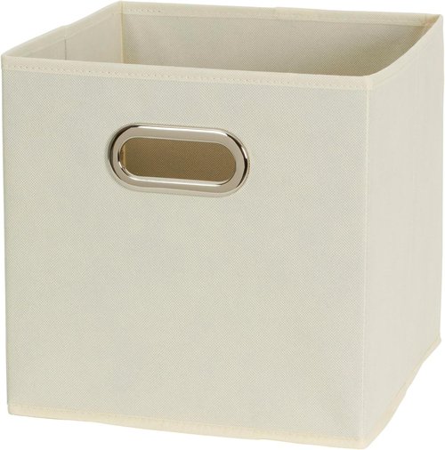 Fabric Storage Bins 6-Piece Set - Strong Poly-Woven Fabric, Sturdy Chipboard, Stackable & Foldable, Cream