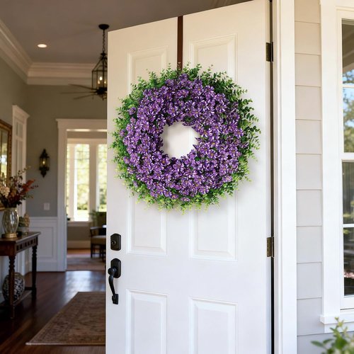 26" Eucalyptus Wreath by [Brand Name] - Faux Morning Glory Flowers for Spring & Summer Decor | Purple
