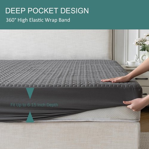 KLOVARIS Waterproof Mattress Protector Full Size, Mattress Pad Cover with Deep Pocket Fitted Up to 6"-15" Depth, Noiseless Soft Breathable Bed Mattress Cover Washable, Gray
