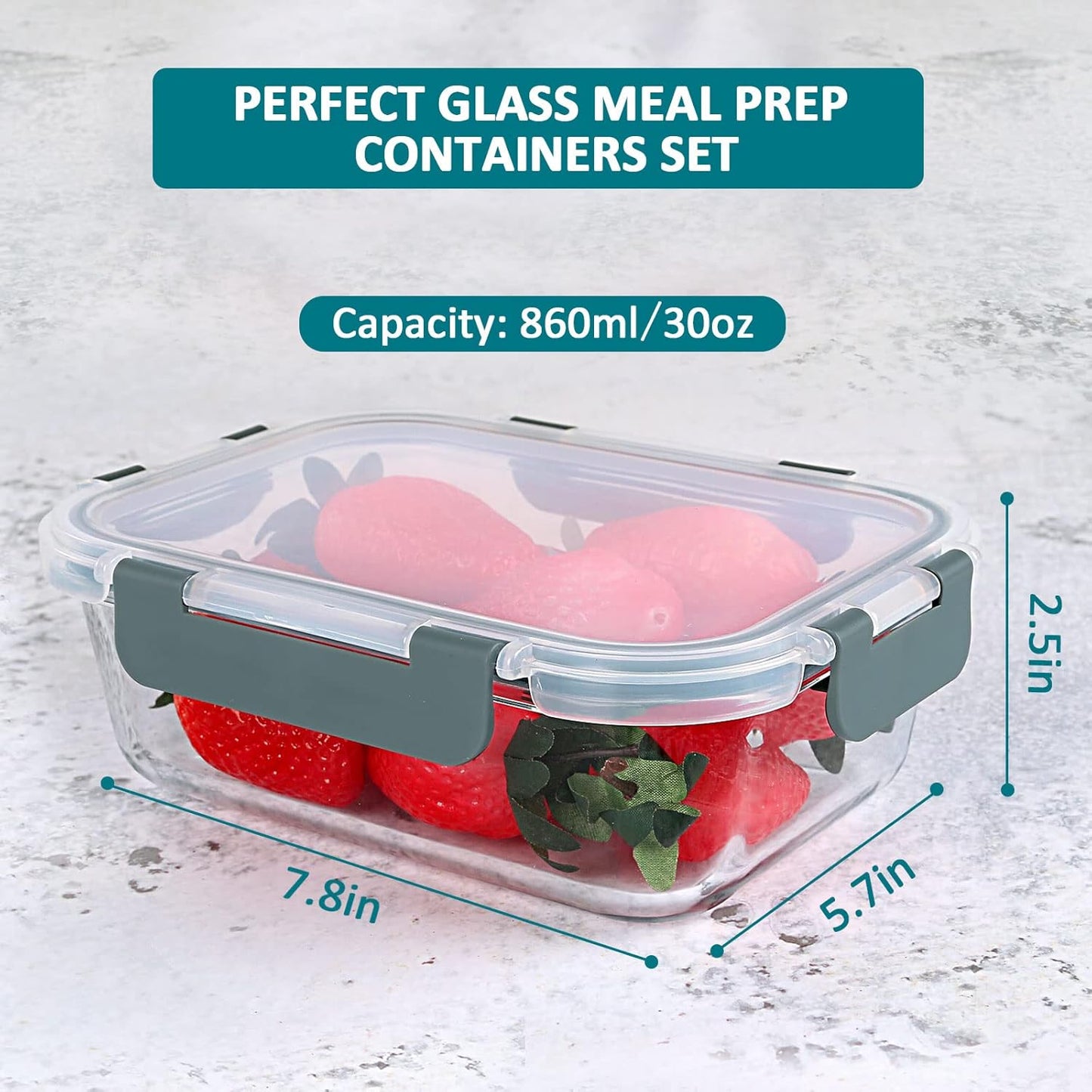 Skiennix Glass Meal Prep Containers - 30 Oz Airtight Lunch Containers with Snap Locking Lids | 5-Pack Set