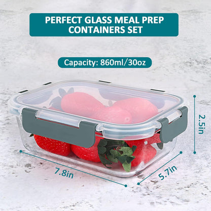 Skiennix Glass Meal Prep Containers - 30 Oz Airtight Lunch Containers with Snap Locking Lids | 5-Pack Set