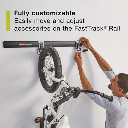 Rubbermaid FastTrack Bike Storage Kit - Heavy Duty 3-Piece Rail Hook Organizer for Garage & Shed