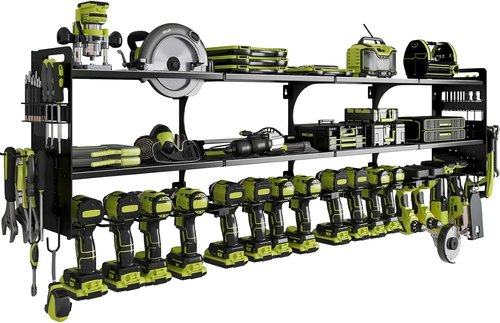 64" Power Tool Organizer - 16 Slots, 3-Tier Wall Mount Storage for Drills & Tools | Black
