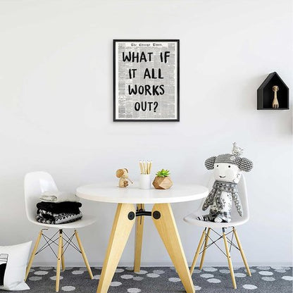 KBKBART Framed Canvas Wall Art - "What If It All Works Out" | 12x16 Inch Black and White Poster for Positive Bedroom Decor