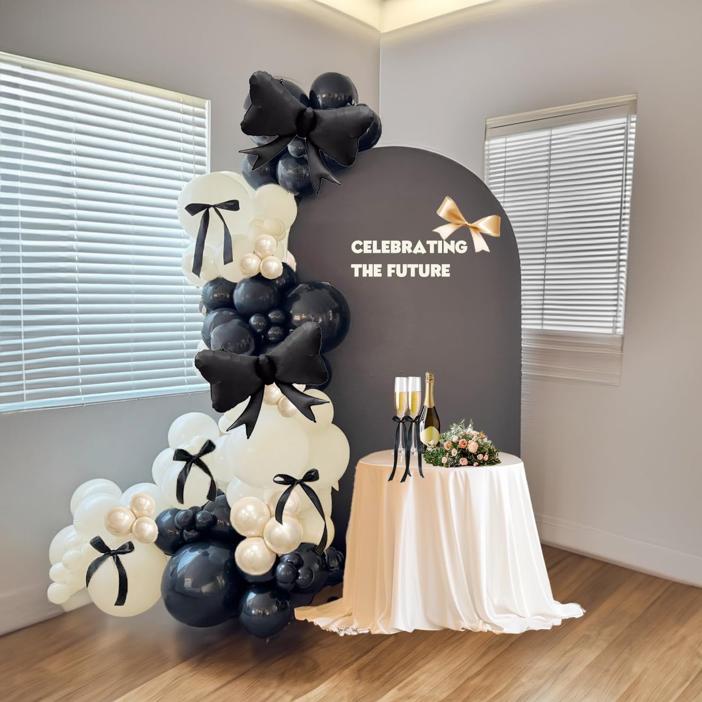 Black Bow Birthday Party Decorations - 122pcs Double Stuffed Pearl & Foil Balloons for Girls' Celebrations