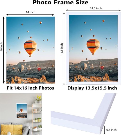 JCJMY 14x16 Picture Frame - Versatile White Frame for Horizontal & Vertical Wall Displays