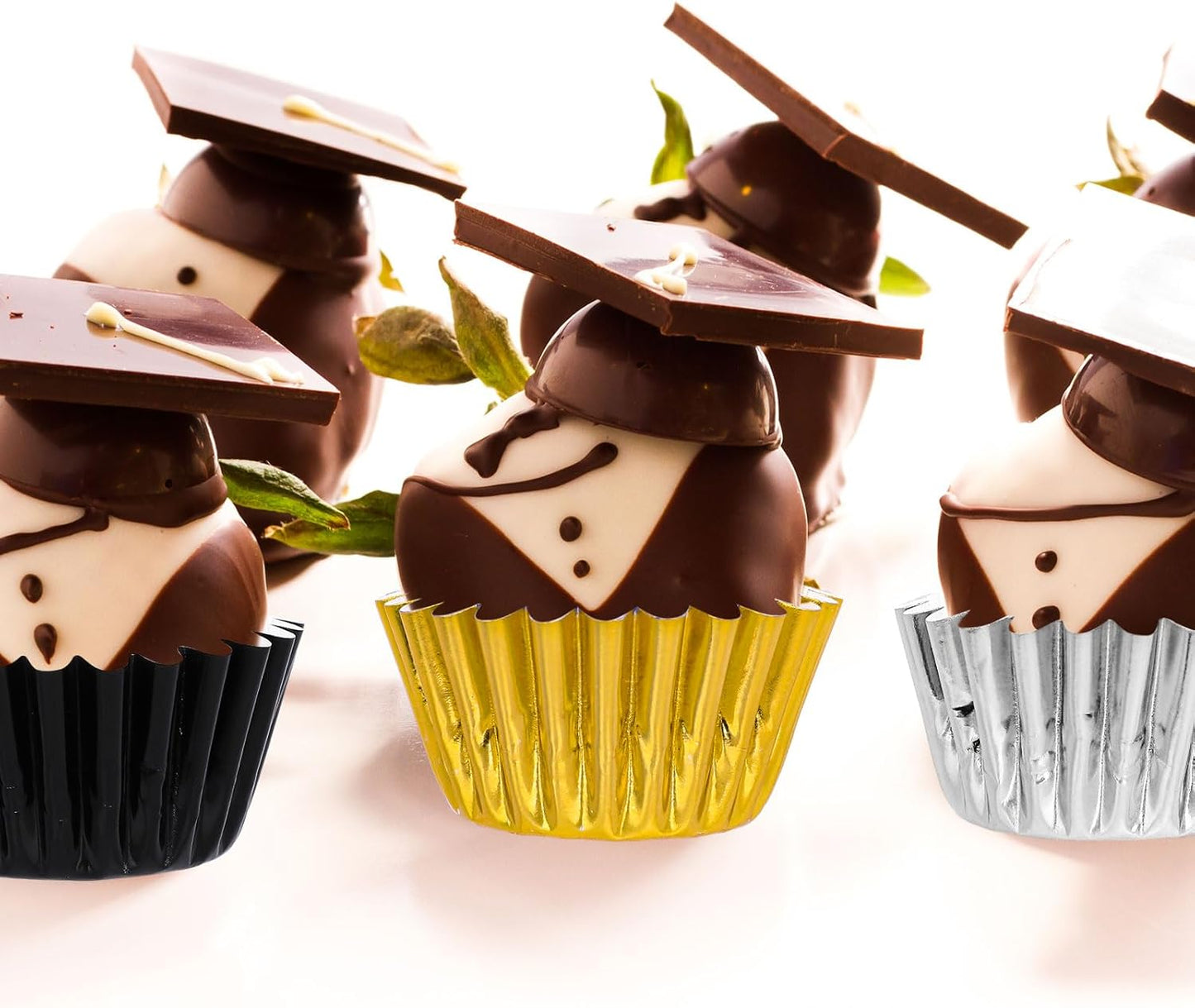 Whaline Graduation Mini Cupcake Liners - 300 Pcs Black Gold Silver Foil Baking Cups for Parties