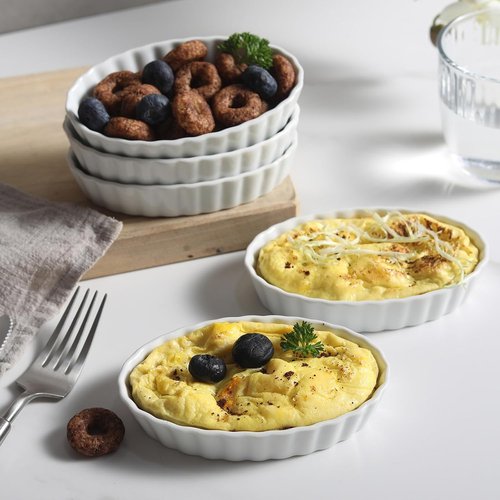 Creme Brulee Ramekins - 6 Pcs Oval Ceramic Baking Dishes, 4 OZ Oven Safe for Souffle & Desserts