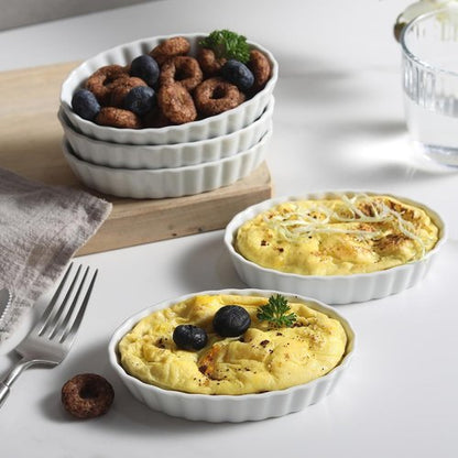 Creme Brulee Ramekins - 6 Pcs Oval Ceramic Baking Dishes, 4 OZ Oven Safe for Souffle & Desserts