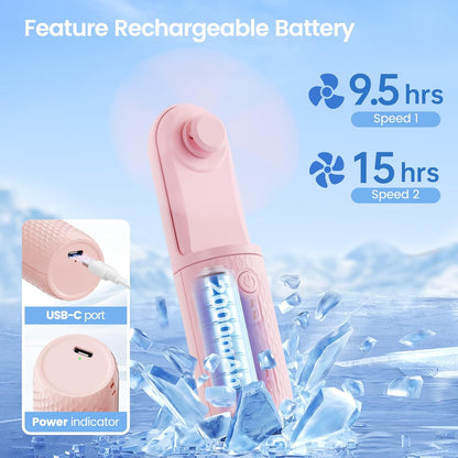 Skiennix Handheld Mini Fan - Rechargeable Portable Fan with 15-Hour Battery Life | Pink Travel Essential