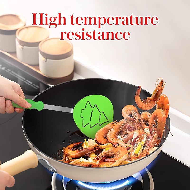 Christmas Spatula Set - 3 Pcs Nylon & Stainless Steel Turners for Baking, Tree, Santa & Snowflake