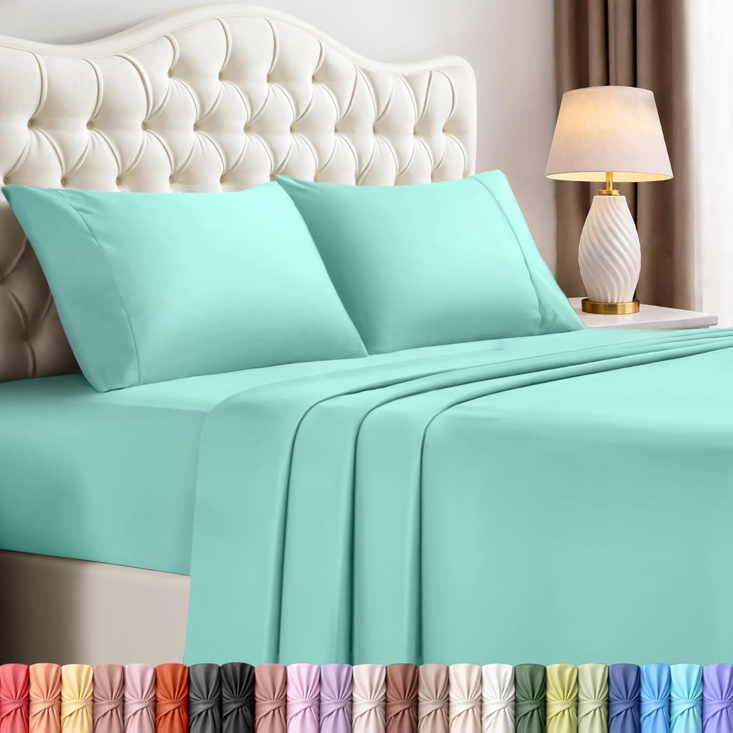 Utopia Bedding Queen Size Sheet Set - Soft & Breathable 4-Piece Microfiber Bedding | Oeko Tex Spa Blue
