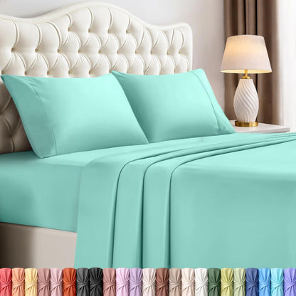 Utopia Bedding Queen Size Sheet Set - Soft & Breathable 4-Piece Microfiber Bedding | Oeko Tex Spa Blue