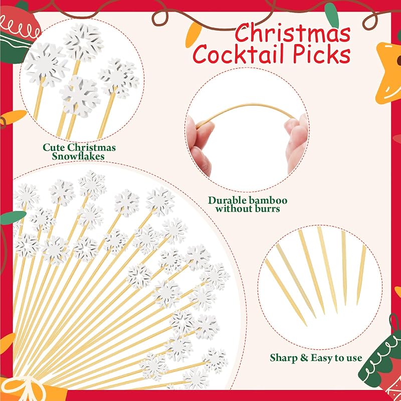 100 Snowflake Cocktail Picks - 6 Styles 4.7in Christmas Toothpicks, Variation of THIS listing: 4.7 IN|Snowflake Picks 100
