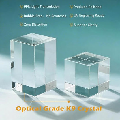 K9 Crystal | Genuine Blank Blocks for Inner Laser Engraving - High Clarity Rectangular & Cube Sizes