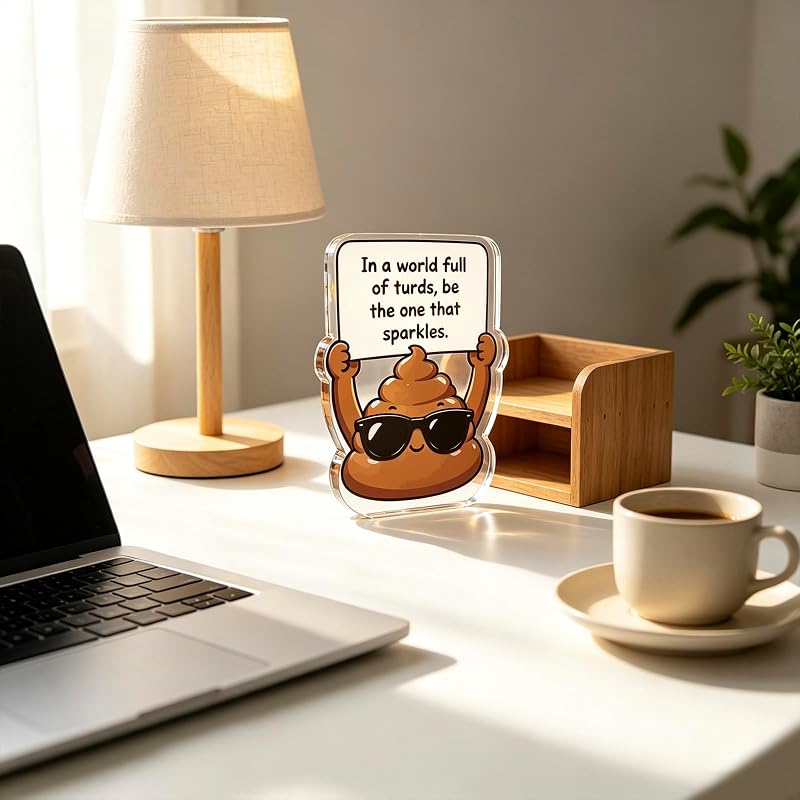 Funny Office Desk Sign Acrylic Gag Gift - In a World Full of Turds Be the One That Sparkles