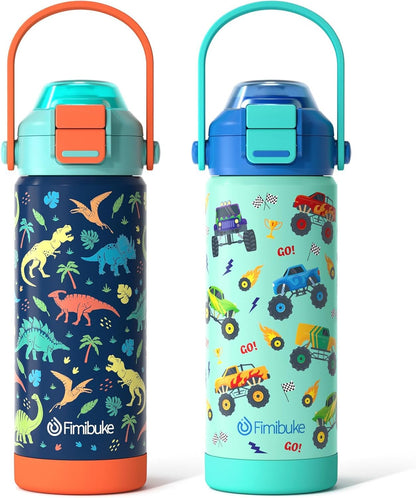 Skiennix Kids Insulated Water Bottle - 18oz Leak-Proof Stainless Steel Tumbler with 2-in-1 Lid | Dinosaur & Monster Design