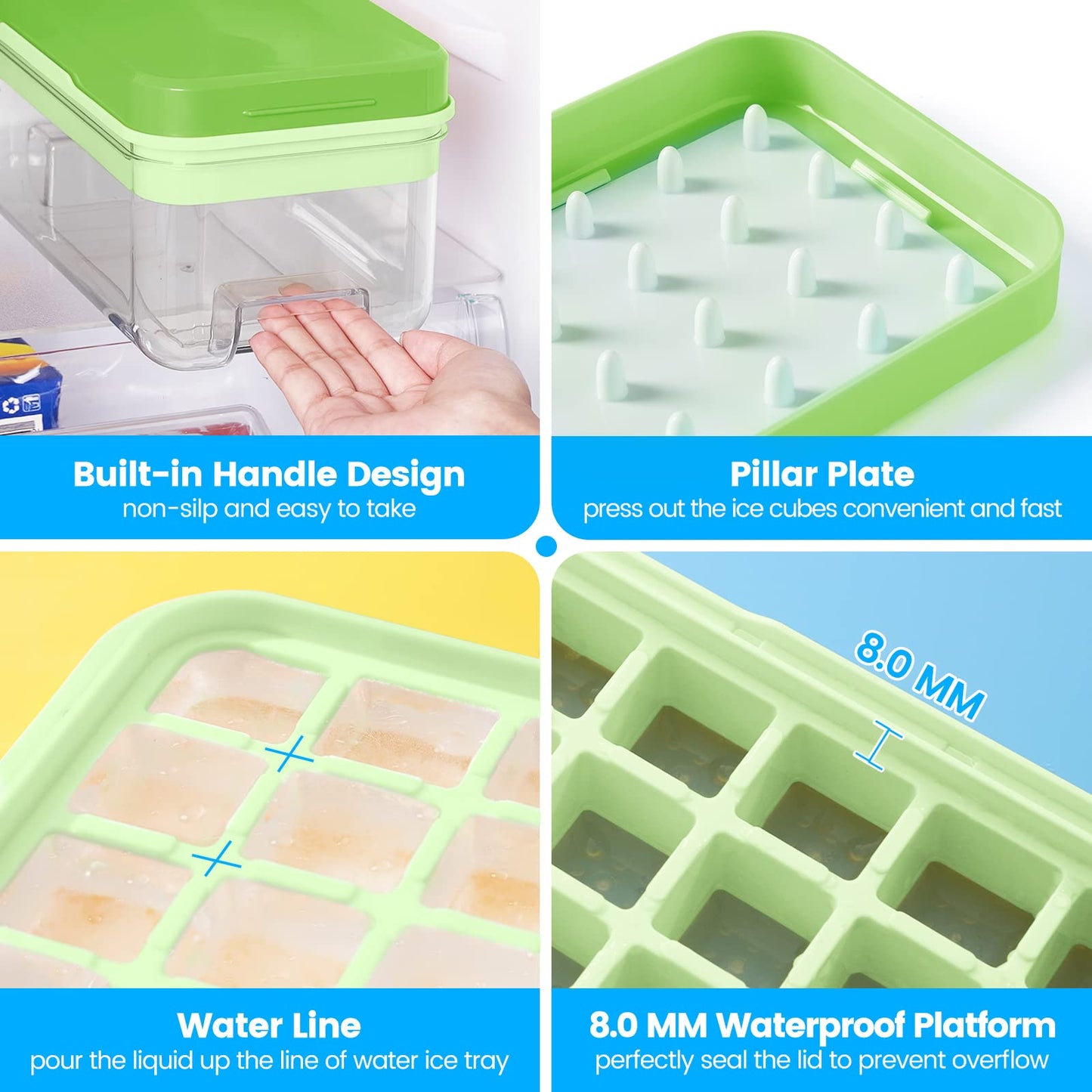 Ice Cube Tray with Lid and Bin, 32 pcs Ice Cubes Molds, Ice Trays for Freezer, Ice Cube Tray Mold, With 1 tray, Ice Freezer Container, Spill-Resistant Removable Lid & Ice Scoop, for Whiskey,Cocktail