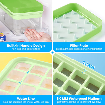 Ice Cube Tray with Lid and Bin, 32 pcs Ice Cubes Molds, Ice Trays for Freezer, Ice Cube Tray Mold, With 1 tray, Ice Freezer Container, Spill-Resistant Removable Lid & Ice Scoop, for Whiskey,Cocktail