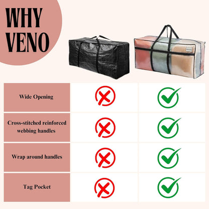 VENO Extra Large Moving Bags - Heavy Duty Storage Solution for College & Holiday Packing | Clear, 2 Pack