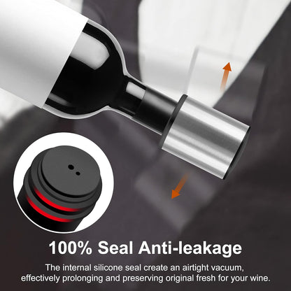 Wine Stopper - HOOMIL 𝟮 𝐏𝐚𝐜𝐤 Stainless Steel Vacuum Wine Bottle Stoppers, Reusable Wine Saver, Wine Accessories Gift for Friends, Family, Wine Lovers - Silver
