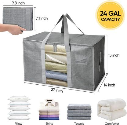 BALEINE 6-Pack Heavy-Duty Moving Bags - Oversized Storage Totes with Reinforced Handles (Gray w/Window)
