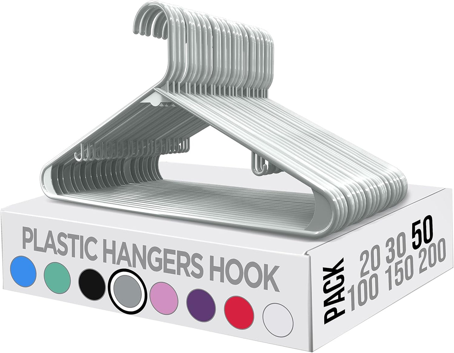 Utopia Home Plastic Hangers 50 Pack - Durable Space-Saving Closet Organizers - Ideal for Shirts, Pants & Coats (Grey)