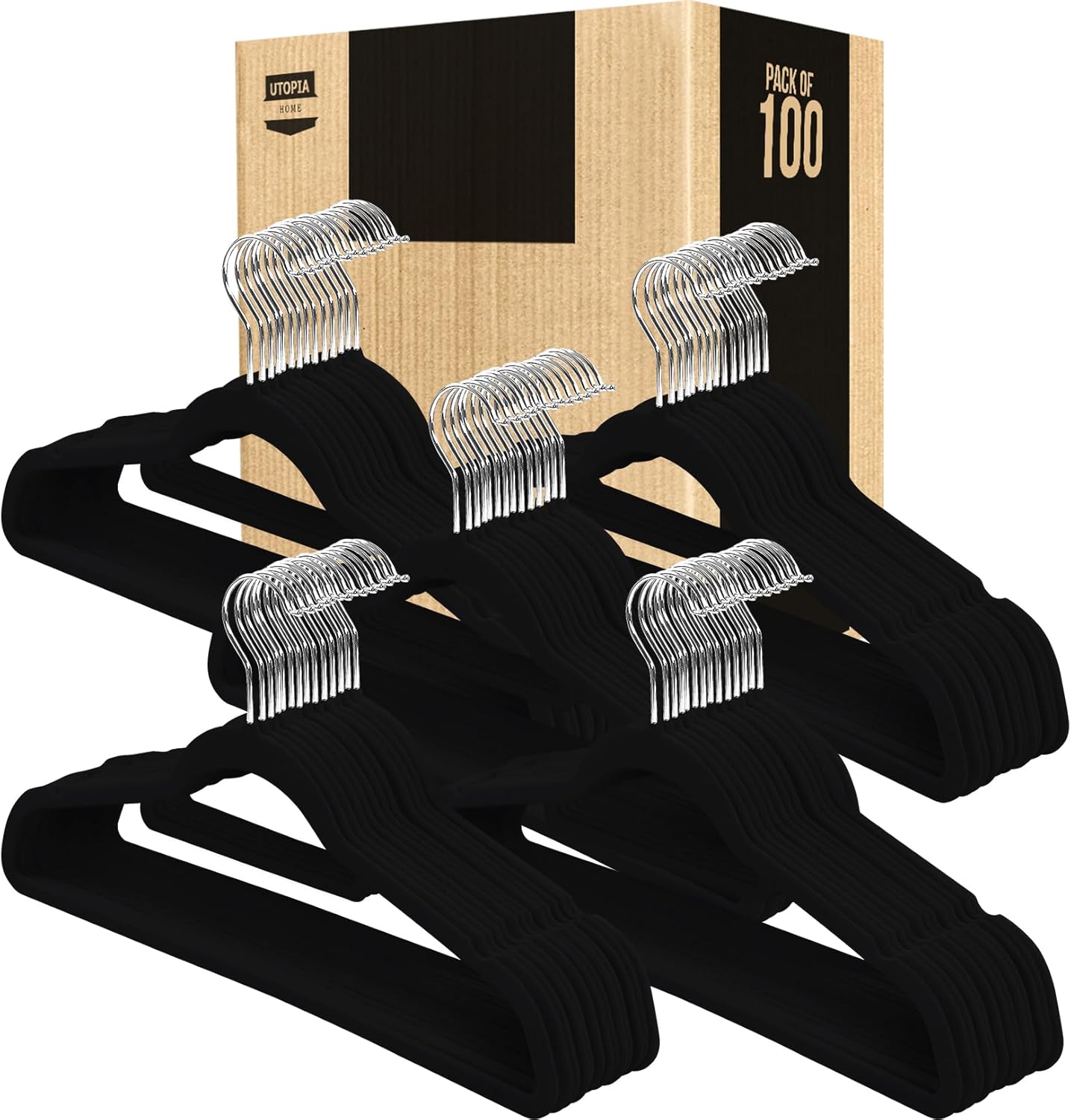 Utopia Home Velvet Hangers - 100 Pack Premium Non-Slip Slim Clothes & Coat Hangers | Heavy Duty, Black