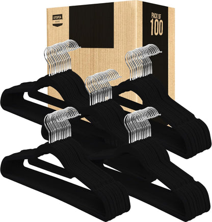 Utopia Home Velvet Hangers - 100 Pack Premium Non-Slip Slim Clothes & Coat Hangers | Heavy Duty, Black