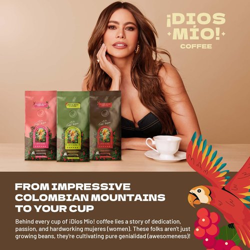 Dios Mio Coffee by Sofia Vergara, Dark Roast, Whole Bean Premium Colombian Coffee, 12 Ounce Bag (Pack of 2)