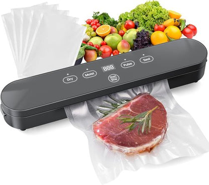 Food Vacuum Sealer Machine - 4-in-1 Compact Design with Digital Timer & 20 Bags | 75kPa Moist/Dry Seal