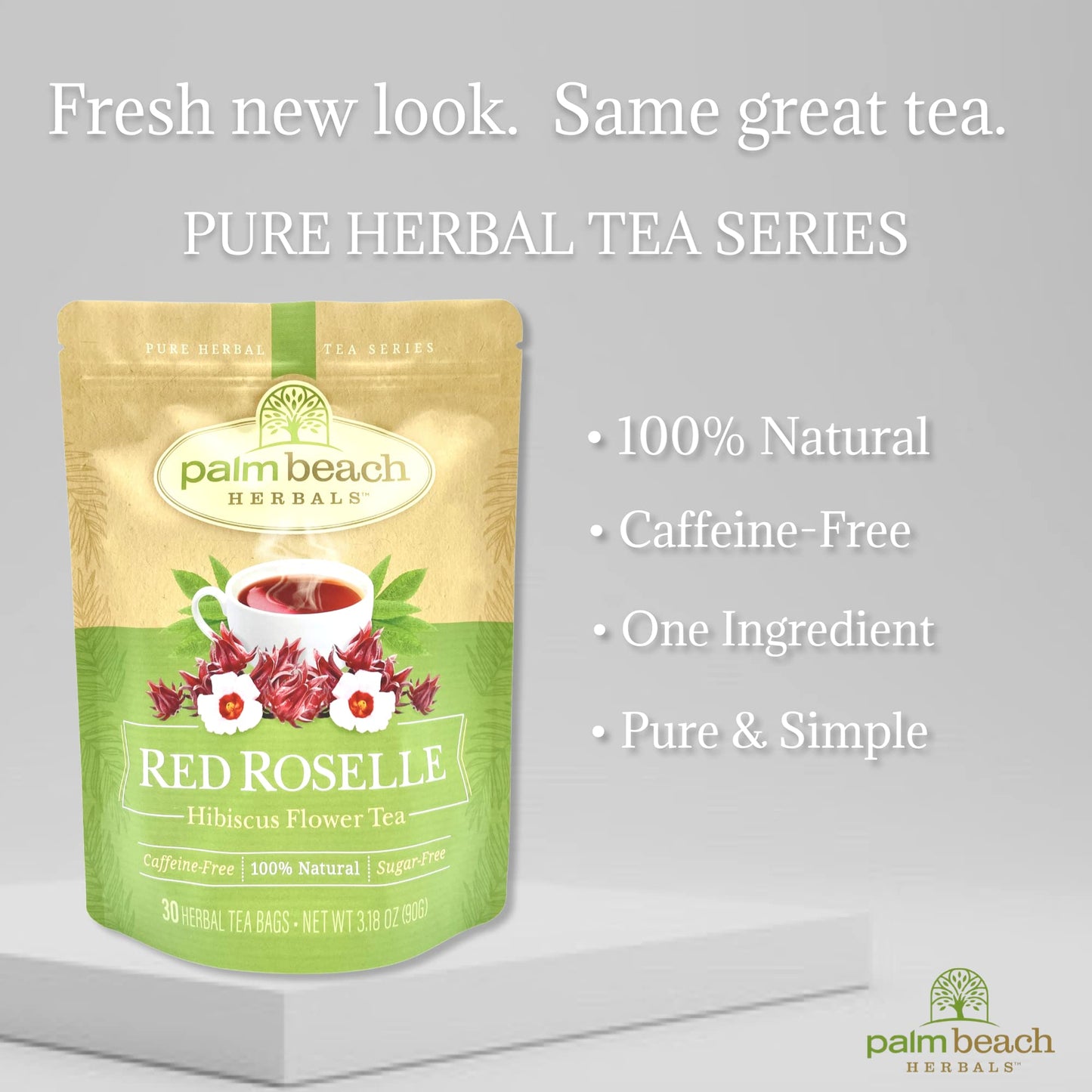 Red Roselle Hibiscus Flower Tea by Palm Beach Herbals, 30 Count Tea Bags, Caffeine-Free | Pure Herbal Tea Series