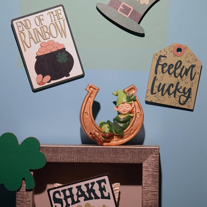 Braxio St. Patrick's Day Decorations | Resin Gnome Collectible Figurines - Green Gnome & Gold Horseshoe Centerpieces (3.75" x 1.5" x 3.75")