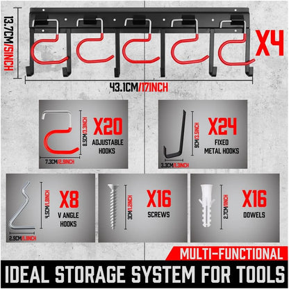 SEDY Garden Tool Organizer Hooks - Sturdy All-Metal Wall Mount Storage System for Garage & Shed