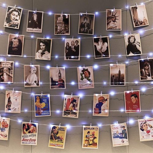 HXWEIYE 120LED White Photo Clips String Lights - 40Ft Fairy Light with 52 Clips & 12 Hooks | USB Powered, Timer & 8 Modes for Bedroom & Wedding Decor