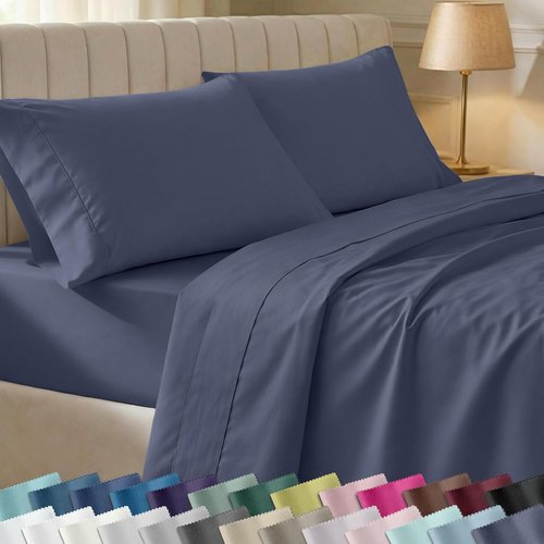 California Design Den Twin Size Bed Sheets Set - 100% Cotton, 400 Thread Count, Smooth Sateen Finish, Indigo Dusty Blue