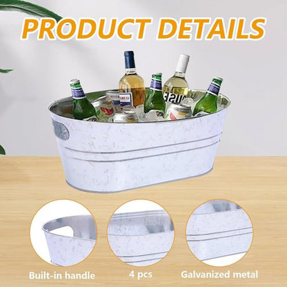 4 Pack 4 Gallon Galvanized Ice Buckets for Parties, Large Metal Beverage Drink Tub Cooler with Leak-Proof Carry Handles, Heavy Duty Drink Tin Bins for Beer, Champagne and Wedding Bar Supplies