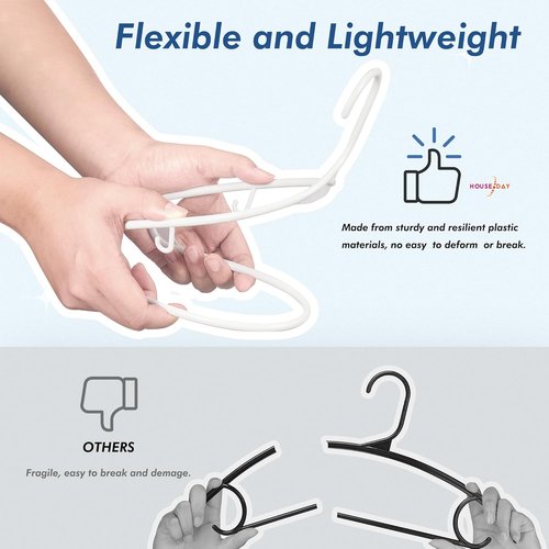 HOUSE DAY White Plastic Hangers - Durable 50 Pack with Built-in Hooks | Space-Saving Clothes Organizer