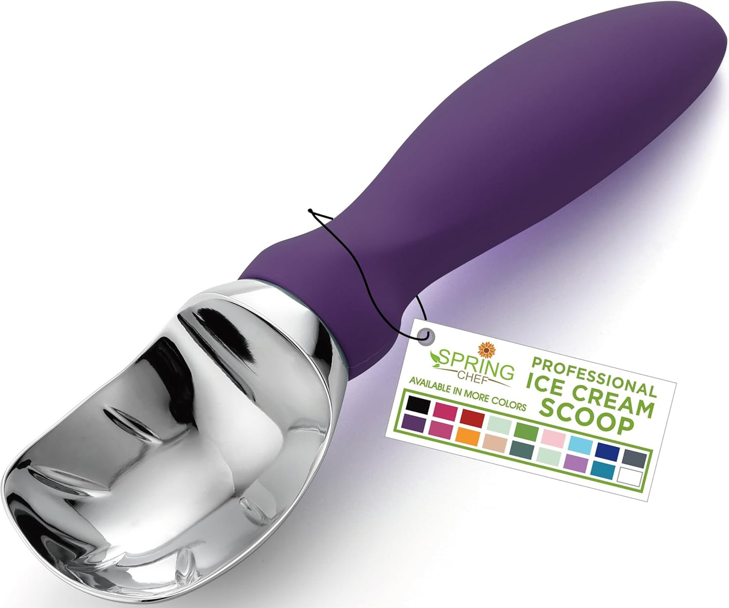 Spring Chef Ice Cream Scoop - Professional Heavy Duty Scooper with Soft Grip Handle | Purple