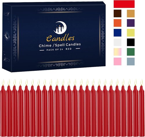Kunrsug 24 Pack Red Spell Chime Candles - Premium Mini Unscented Taper Candles for Rituals | 4 Inch Tall, Perfect for Altar and Meditation