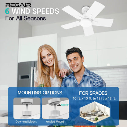Regair Small Ceiling Fan With Light 32 Inch, Remote Control DC Motors, 3CCT 3000K-4000K-6500K Dimmable Timer Noiseless, Modern White Compact Ceiling Fan for Indoor & Outdoor