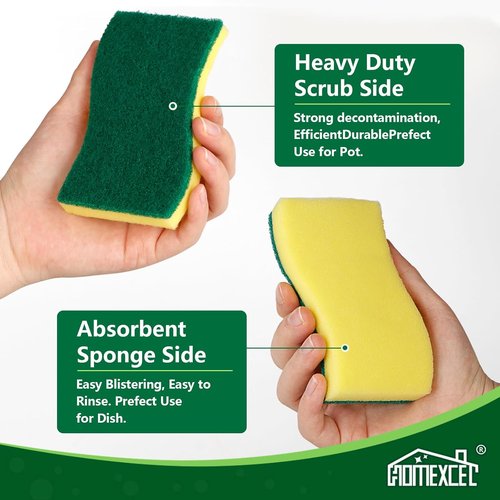 HOMEXCEL Heavy-Duty Kitchen Sponges - 24-Pack Dual-Sided Yellow Scrubbers for Dishes & Pots