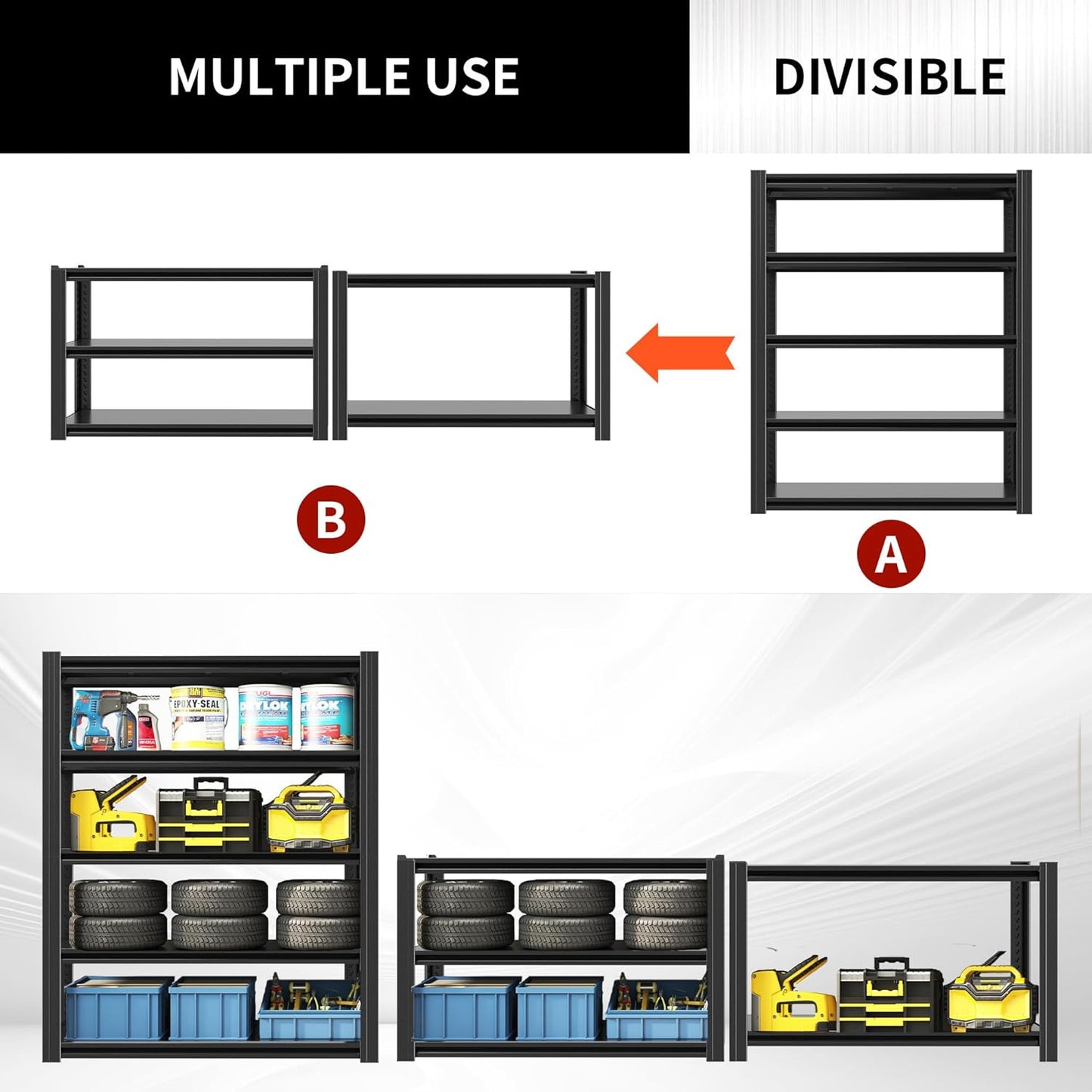 Regine Switzerland Heavy Duty Garage Shelving - 2500 LBS Capacity, Adjustable 5-Tier Metal Unit | 72"H x 35.4"W x 15.7"D